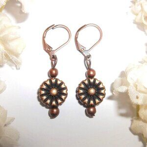 Boho Flower Earring Set Rustic Red Copper Fashion Accessory Jewelry Gift 6831